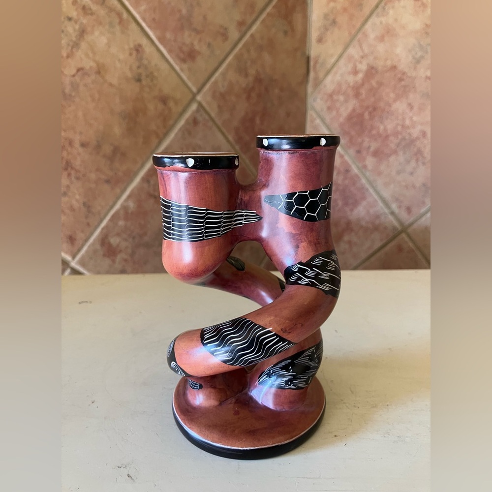Kenya Spiral and Twisted 2 Candles Candleholder Rare Unique